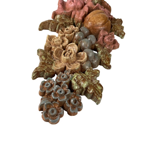 Vintage MCM Wall Hanging Candle Holder Cottagecore 1960s Fruit Floral Syroco Set - Picture 16 of 16